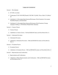 TABLE OF CONTENTS Section 1 - The Schedule  SF 1449 cover sheet