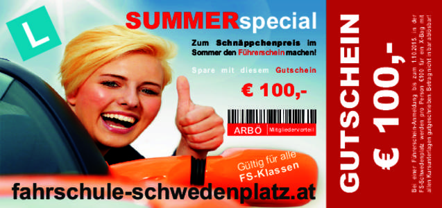 L Zum Schnäppchenpr eis im Sommer den Führerschein machen! Spare mit diesem Gutschein  € 100,-