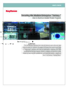 WHITE PAPER  Securing the Modern Enterprise “Factory:” How to Build an Insider Threat Program.  This whitepaper explores the kinds of internal users who are most