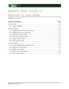 EEBACS USER GUIDE 1.0 Appendix A: User Roles UPDATED: [removed]TABLE OF CONTENTS  Page