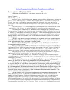 Southern Campaigns American Revolution Pension Statements and Rosters Pension Application of Philip Harless R4613 VA Transcribed and annotated by C. Leon Harris. Revised 28 Dec[removed]State of Virginia } Giles County