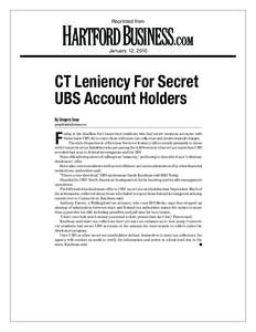 Reprinted from  January 12, 2010 CT Leniency For Secret UBS Account Holders