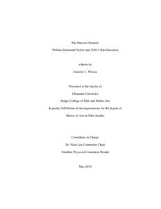 The Director Desired: William Desmond Taylor and 1920’s Star Discourse a thesis by Jennifer L. Wilson