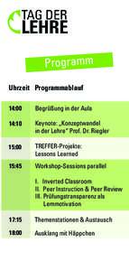 Programm Uhrzeit Programmablauf 14:00 Begrüßung in der Aula