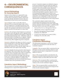 4—ENVIRONMENTAL CONSEQUENCES General Methodology for Assessing Impacts Impacts in this chapter are organized by type, context, intensity and duration. Each analysis