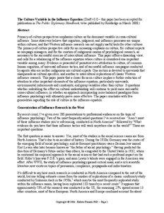 The Culture Variable in the Influence Equation (Draft v3.0 – this paper has been accepted for publication in The Public Diplomacy Handbook, to be published by Routledge in March[removed]Abstract