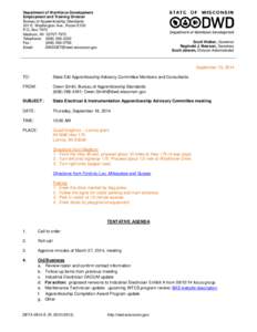 Department of Workforce Development Employment and Training Division Bureau of Apprenticeship Standards 201 E. Washington Ave., Room E100 P.O. Box 7972 Madison, WI[removed]