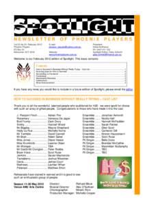 NEWSLETTER Vol.23 No.03 February 2012 Phoenix Players PO Box 51 Belconnen ACT 2616