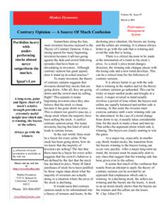 Volume 10, Issue I9  Market Dynamics March 4, 2011