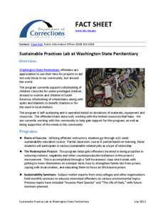 FACT SHEET www.doc.wa.gov Contact: Shari Hall, Public Information Officer[removed]Sustainable Practices Lab at Washington State Penitentiary