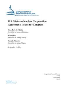 U.S.-Vietnam Nuclear Cooperation Agreement: Issues for Congress