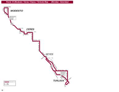 Route 15 (Modesto / Ceres / Keyes / Turlock) Map  (Monday - Saturday) 9t