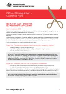 Office of Deregulation – Guidance Note REGULATION AUDIT – STOCKTAKE, SELF ASSESSMENT AND COSTING As at 14 February 2014