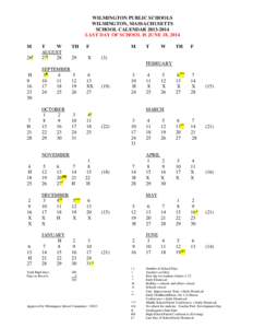 WILMINGTON PUBLIC SCHOOLS WILMINGTON, MASSACHUSETTS SCHOOL CALENDAR[removed]LAST DAY OF SCHOOL IS JUNE 18, 2014 M 26t