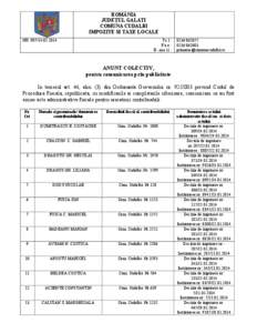 ROMÂNIA JUDEŢUL GALATI COMUNA CUDALBI IMPOZITE SI TAXE LOCALE NR[removed]