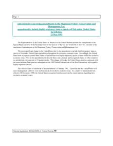 Page 1  Aide-mémoire concerning amendments to the Magnuson Fishery Conservation and Management Act: amendment to include highly migratory tuna as species of fish under United States jurisdiction,