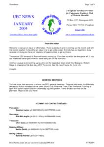 Newsletter  Page 1 of 9 The official monthly newsletter for Underwater Explorers Club of Western Australia