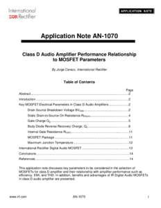 Class D Audio Amplifier Performance Relationship to MOSFET Parameters