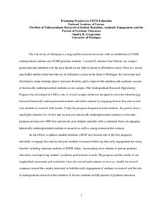 Promising Practices in STEM Education National Academy of Science The Role of Undergraduate Research in Student Retention, Academic Engagement, and the Pursuit of Graduate Education Sandra R. Gregerman University of Mich