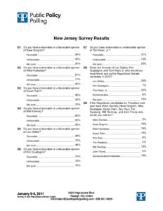 New Jersey Survey Results Q1 Q2  Do you have a favorable or unfavorable opinion