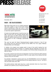 PRESSRELEASE NGK Spark Plugs (UK) Limited Maylands Avenue Hemel Hempstead Herts HP2 4SD