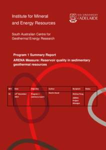 Institute for Mineral and Energy Resources South Australian Centre for Geothermal Energy Research  Program 1 Summary Report