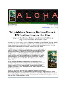 Kailua Village Business Improvement District MEDIA RELEASE December 4, 2013 For Immediate Release Contact: