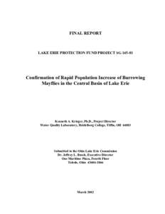 FINAL REPORT  LAKE ERIE PROTECTION FUND PROJECT SG[removed]Confirmation of Rapid Population Increase of Burrowing Mayflies in the Central Basin of Lake Erie