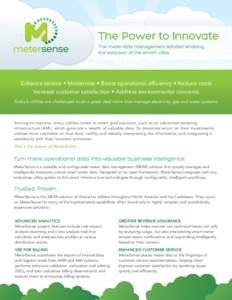 The Power to Innovate The meter data management solution enabling the evolution of the smart utility. Enhance service • Modernize • Boost operational efficiency • Reduce costs Increase customer satisfaction • Add