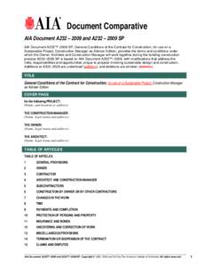 Document Comparative AIA Document A232 – 2009 and A232 – 2009 SP AIA Document A232™–2009 SP, General Conditions of the Contract for Construction, for use on a Sustainable Project, Construction Manager as Advisor 