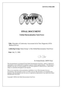 GHTF SG1 Principles of CA for IVD Medical Devices - July 2008
