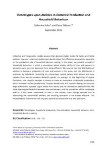 Stereotypes upon Abilities in Domestic Production and Household Behaviour Catherine Sofer* and Claire Thibout** SeptemberAbstract