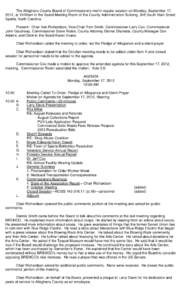 The Alleghany County Board of Commissioners met in regular session on Monday, September 17, 2012, at 10:00am in the Board Meeting Room of the County Administration Building, 348 South Main Street, Sparta, North Carolina.