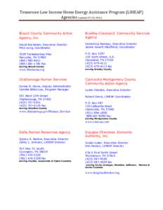 Tennessee Low Income Home Energy Assistance Program (LIHEAP) Agencies (updated[removed]Blount County Community Action Agency, Inc