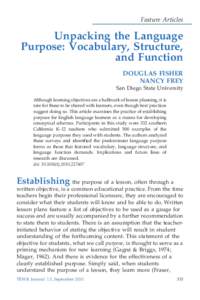 Feature Articles  Unpacking the Language Purpose: Vocabulary, Structure, and Function DOUGLAS FISHER