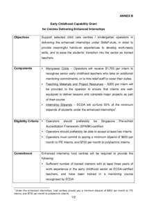 ANNEX B Early Childhood Capability Grant for Centres Delivering Enhanced Internships Objectives  Support selected child care centres / kindergarten operators in