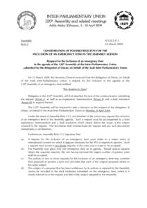 INTER-PARLIAMENTARY UNION 120th Assembly and related meetings Addis Ababa (Ethiopia), [removed]April 2009 Assembly Item 2