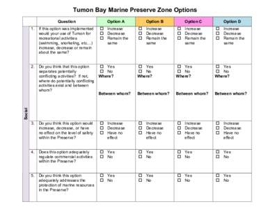Tumon Bay Marine Preserve Zone Options Question Option A  If this option was implemented