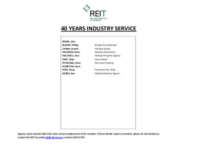 40 YEARS INDUSTRY SERVICE BANKS, John BUSHBY, Phillip CAIRNS, Gerald FAULKNER, Brian HALLIWELL, Don