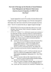 The Good of Marriage and the Morality of Sexual Relations: Some Philosophical and Historical Observations [American Journ al of Juri spru den ce[removed]]