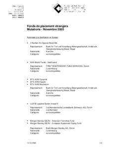 Fonds de placement étrangers Mutations - Novembre 2005 Autorisés à la distribution en Suisse : •  3 Banken EU Spezial Bond-Mix