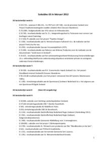 Subsidies GS in februari 2012 GS besluitenlijst week 6: - € ,- waarvan € ,- EU-POP en € ,- van de provincie Zeeland voor Project Kwaliteitsmaatregelen zwakke schakels West Zeeuws Vlaanderen;