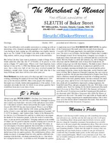 The Merchant of Menace The official newsletter of SLEUTH of Baker Street 907 Millwood Rd., Toronto, Ontario, Canada, M4G 1X2[removed]e-mail [removed]