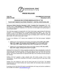 PRESS RELEASE CZN-TSX CZICF-OTCQB FOR IMMEDIATE RELEASE November 6, 2014