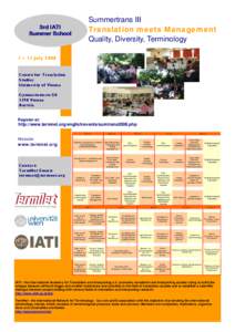 Summertrans III Translation meets Management Quality, Diversity, Terminology 3rd IATI Summer School