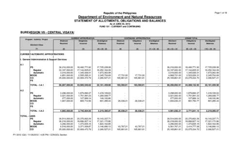 Page 1 of 18  Republic of the Philippines Department of Environment and Natural Resources STATEMENT OF ALLOTMENTS, OBLIGATIONS AND BALANCES