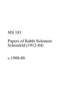 MS 183 Papers of Rabbi Solomon Schonfeld[removed])