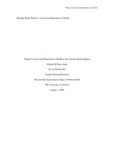 Women’s Sexual and Reproductive Health  Running Head: Women’s Sexual and Reproductive Health Women’s Sexual and Reproductive Health in the Arizona-Sonora Region Fabiola M. Bien-Aimé