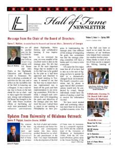 Hall of Fame INTERNATIONAL ADULT AND CONTINUING EDUCATON Message from the Chair of the Board of Directors:  Volume 2, Issue 1— Spring 2009