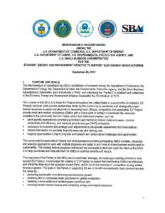 Memorandum of Understanding Among DOC, DOE, DOL, EPA, SBA, USDA for the Economy, Energy, and Environment Initiative to Support Sustainable Manufacturing